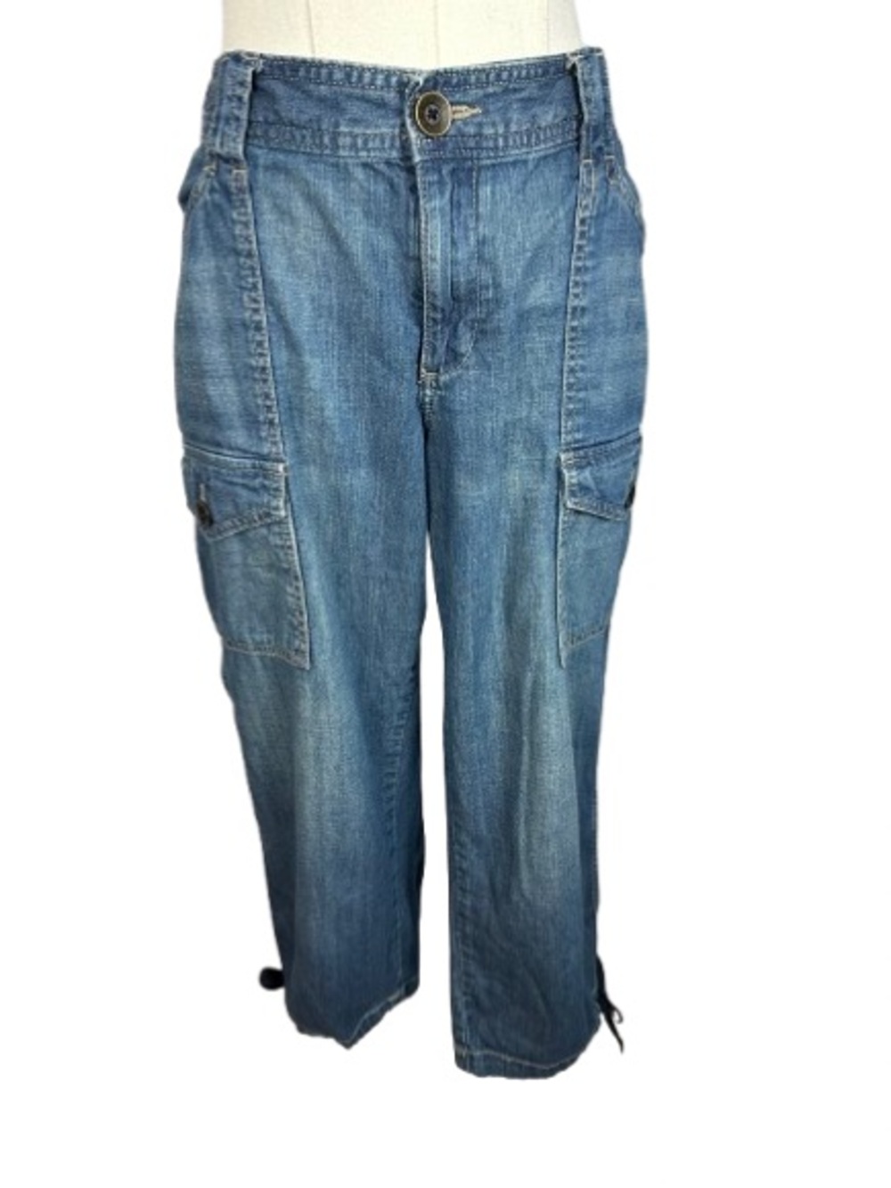 Eddie Bauer Casual Blue Capri Cargo Denim Jeans Size 10